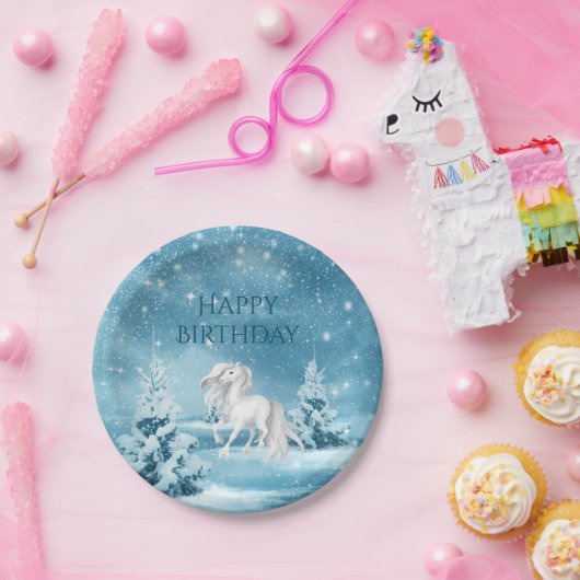 ホースオンスノーナイトウィンターハッピーバースデー ペーパープレート (パーティー)
