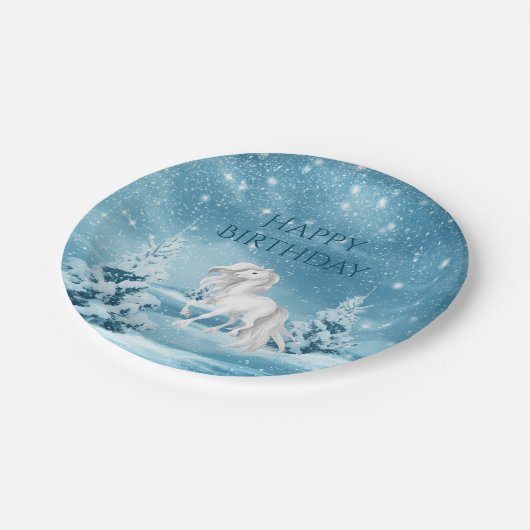 ホースオンスノーナイトウィンターハッピーバースデー ペーパープレート (アングル)