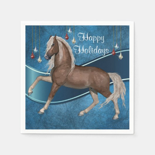 ホースオンブルーウィズオーナメントハッピーホリデー スタンダードカクテルナプキン (正面)
