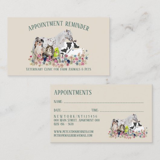 ホースカウシープドッグキャットベテリナアポイントメント 名刺 (正面/裏面)