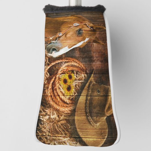 ホースカウボーイハットラッソーフラワーバ素朴ンボード ゴルフヘッドカバー (回転90)