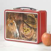 ホースカウボーイハットラッソーフラワーバ素朴ンボード メタルランチボックス (インサイチュ)