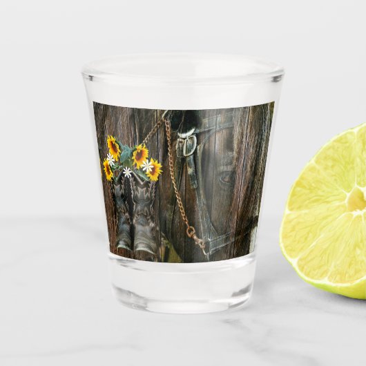 ホースカウボーイブーツサンフラワーズバ素朴ーンボード ショットグラス (正面)