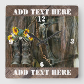 ホースカウボーイブーツサンフラワーズバ素朴ーンボード スクエア壁時計 (正面)