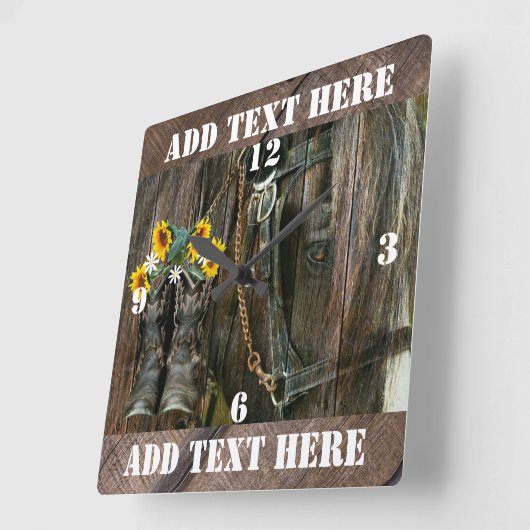 ホースカウボーイブーツサンフラワーズバ素朴ーンボード スクエア壁時計 (傾斜)