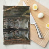 ホースカウボーイブーツサンフラワーズ素朴バーンボード キッチンタオル (四つ折り)