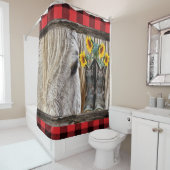 ホースカウボーイブーツバーンボードレッドプレイド シャワーカーテン (インサイチュ)