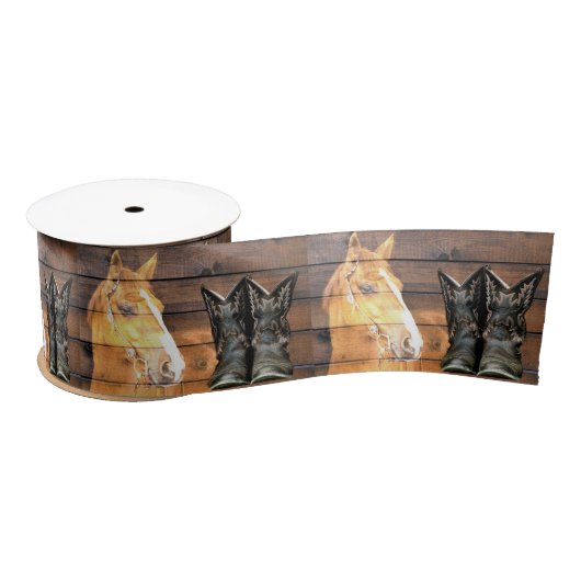 ホースカウボーイブーツバ素朴ーンボード サテンリボン (リール)