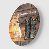 ホースカウボーイブーツバ素朴ーンボード ラージ壁時計 (傾斜)