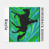 ホースガールトロピカルブルーグリーン乗馬 フリースブランケット (正面(横))