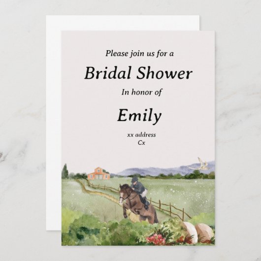 ホースガールフォックス狩りブライダルシャワー招待 招待状 (正面/裏面)