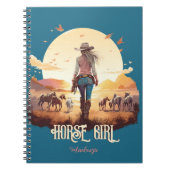 ホースガール女性のカーボーイ馬好き砂漠の夕日 ノートブック (正面)