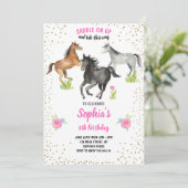 ホースガール誕生日招待状ピンクフローラ 招待状 (スタンド正面)