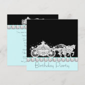 ホースキャリッジティール（緑がかった色）ブループリンセスバースデーパーティー 招待状 (正面/裏面)