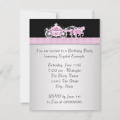 ホースキャリッジピンクブラックプリンセス誕生日パーティー 招待状 (裏面)