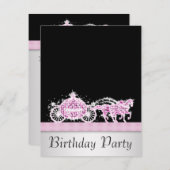 ホースキャリッジピンクブラックプリンセス誕生日パーティー 招待状 (正面/裏面)