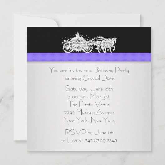 ホースキャリッジラベンダープリンセス誕生日パーティー 招待状 (裏面)