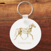 ホースキーチェパーソナライズされたーン金ゴールドフローラ キーホルダー (正面)