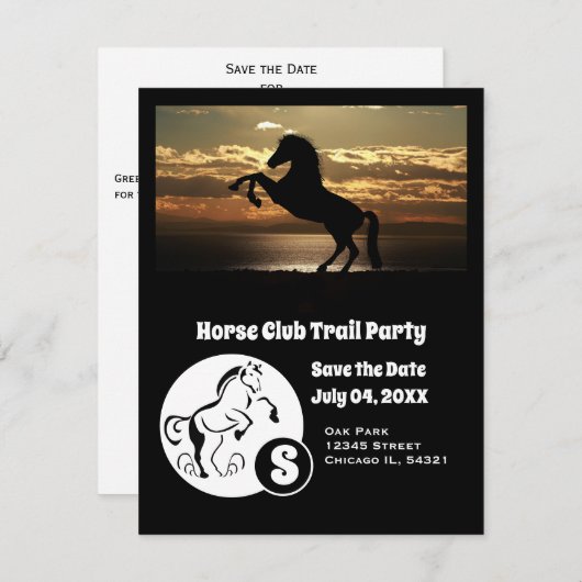ホースクラブトレイルパーティーモノグラムフォト招待状 招待状 (正面/裏面)