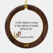 ホースクリスマス田舎のシックカスタム写真+文字 セラミックオーナメント (裏面)