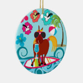 ホースクールサーファーデュデサマーおもしろいビーチパーティー セラミックオーナメント (右)