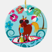 ホースクールサーファーデュデサマーおもしろいビーチパーティー セラミックオーナメント (裏面)