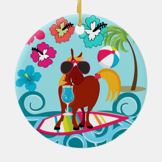 ホースクールサーファーデュデサマーおもしろいビーチパーティー セラミックオーナメント (裏面)