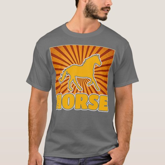 ホースサンセットレトロヴィンテージ70s農業動物 tシャツ (正面)