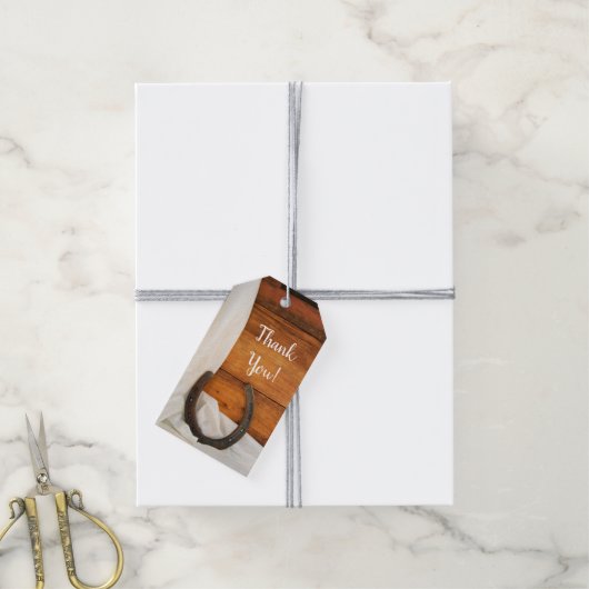 ホースシューアンドサテンウエスタンバーン結婚式の引き出物ラベル ギフトタグ (より糸付き)