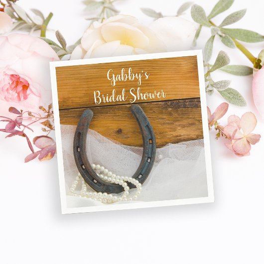 ホースシューアンドパールズカントリーウェスタンブライダルシャワー スタンダードカクテルナプキン