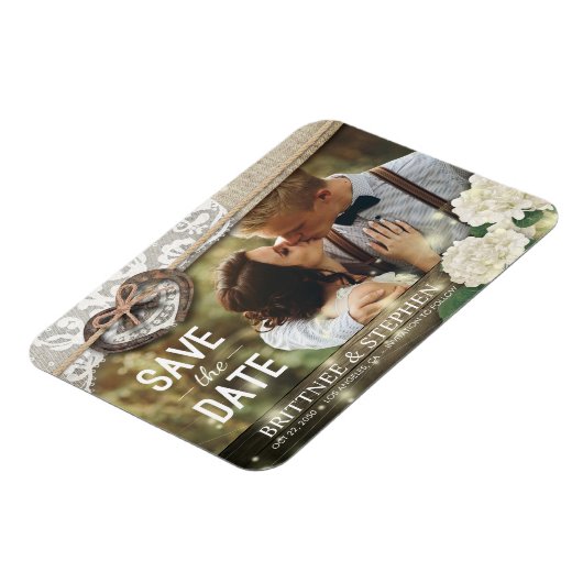 ホースシューズあじさいウェディング日付の写真を保存 マグネット (左側)