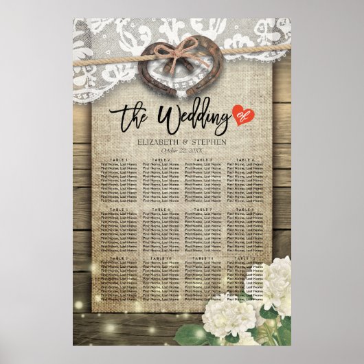 ホースシューズあじさいウッド結婚のシーティングチャート ポスター (正面)
