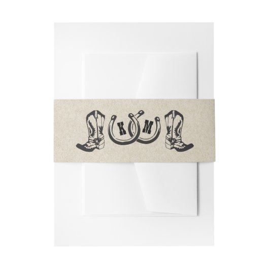 ホースシューズとカウボーイブーツの国の結婚式 招待状ベリーバンド (正面例)