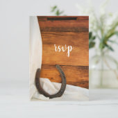 ホースシューズとサテンカントリー納屋ウェディングRSVP 出欠カード (スタンド正面)