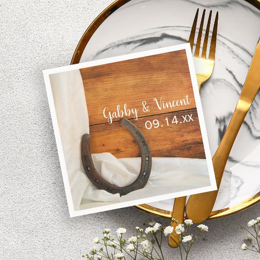 ホースシューズとサテンカントリー結婚ズ スタンダードカクテルナプキン