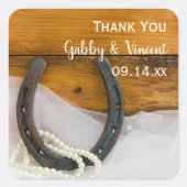 ホースシューズとピアスウェスタン結婚ズ感謝ラベル スクエアシール (正面)