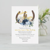 ホースシューズと埃っぽいブルーフローラ 箔招待状 (立ち正面)