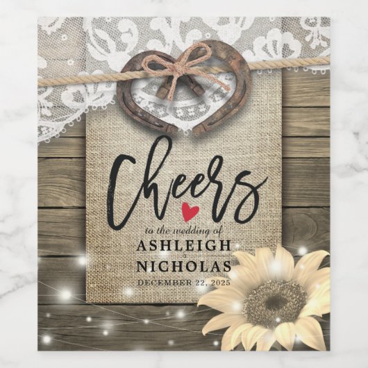 ホースシューズひまわりレース結婚の応援を愛する ワインラベル (シングルラベル)