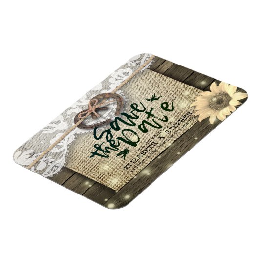 ホースシューズひまわり国の結婚式の日付を保存 マグネット (左側)