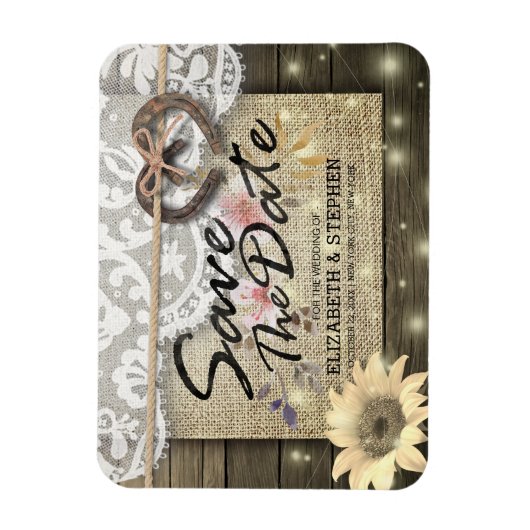 ホースシューズひまわり国の結婚式の日付を保存 マグネット (縦)