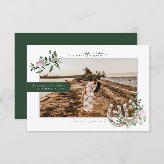 ホースシューズシャムロックグリーン |写真結婚の セーブザデート (正面/裏面)