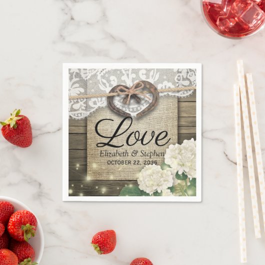 ホースシューズハートレースアジランジーウッドウェディングシャワー スタンダードカクテルナプキン (インサイチュ)