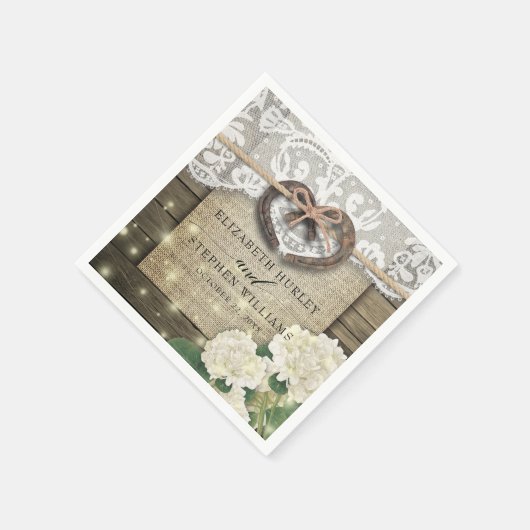 ホースシューズハートレースアジランジーウッドウェディングシャワー スタンダードカクテルナプキン (角)