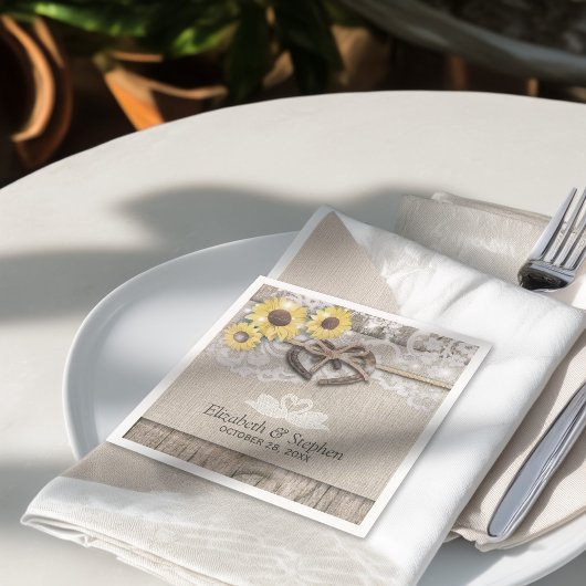 ホースシューズバーラップレースサンフラワーズウェディングシャワー スタンダードカクテルナプキン