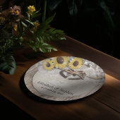 ホースシューズバーラップレースサンフラワーズウェディングシャワー ペーパープレート