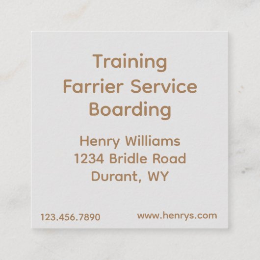 ホースシューズファリアートレーニングホースファーム スクエア名刺 (裏面)