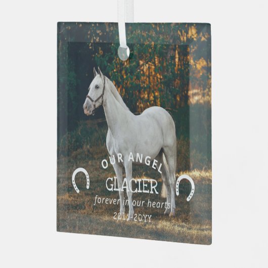 ホースシューズ私たちの天使の写真馬記念 ガラスオーナメント (正面左)
