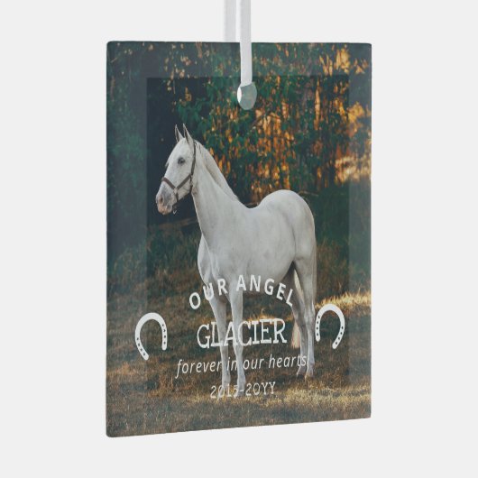 ホースシューズ私たちの天使の写真馬記念 ガラスオーナメント (正面右)