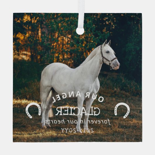 ホースシューズ私たちの天使の写真馬記念 ガラスオーナメント (裏面)