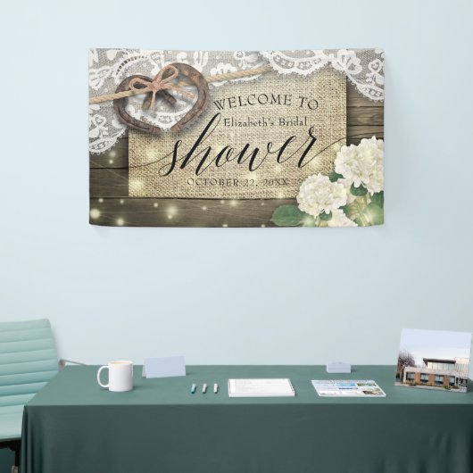 ホースシューズ紫陽花カントリーブライダルシャワーウェルカム 横断幕 (トレードショー)